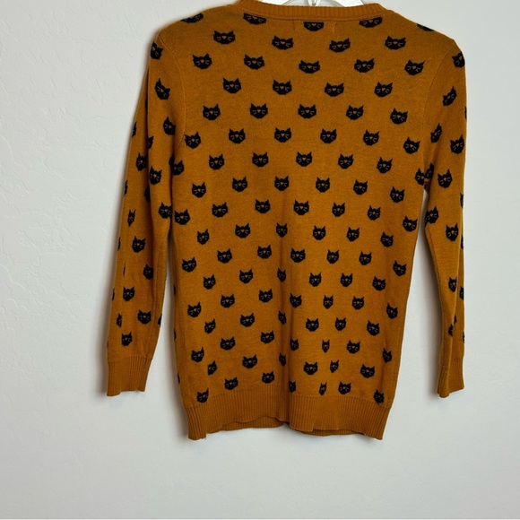 Yemak Black Cat Patterned mustard Yellow cardigan Sweater 3/4 sleeve size S - Picture 2 of 13